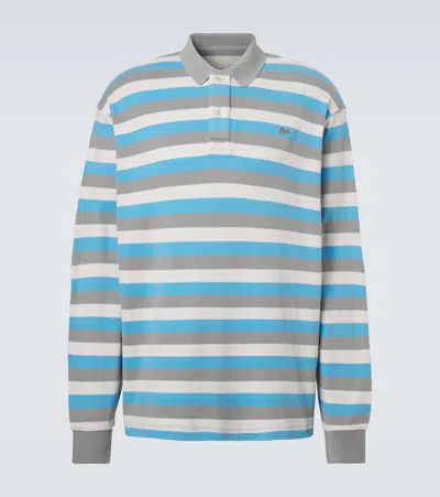 Erl Multicolor Long-sleeved Polo Shirt With Striped Motif In Cotton Man In Blue