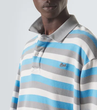 Erl Multicolor Long-sleeved Polo Shirt With Striped Motif In Cotton Man In Blue