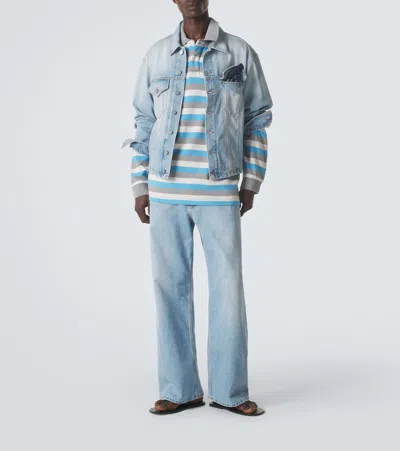 Erl Multicolor Long-sleeved Polo Shirt With Striped Motif In Cotton Man In Blue