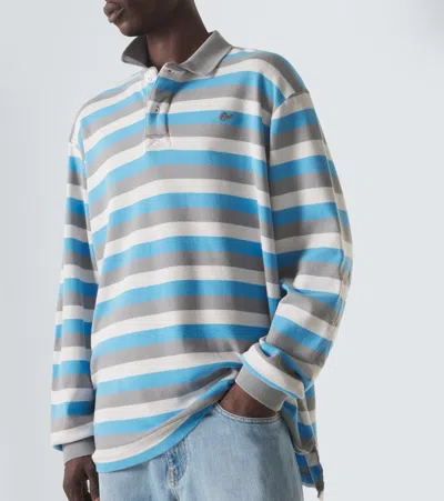 Erl Multicolor Long-sleeved Polo Shirt With Striped Motif In Cotton Man In Blue