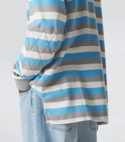 Erl Multicolor Long-sleeved Polo Shirt With Striped Motif In Cotton Man In Blue