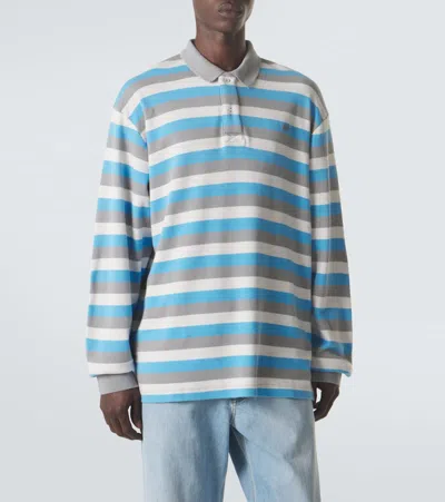 Erl Multicolor Long-sleeved Polo Shirt With Striped Motif In Cotton Man In Blue