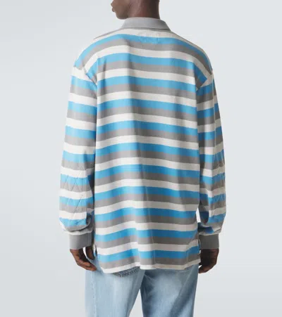 Erl Multicolor Long-sleeved Polo Shirt With Striped Motif In Cotton Man In Blue