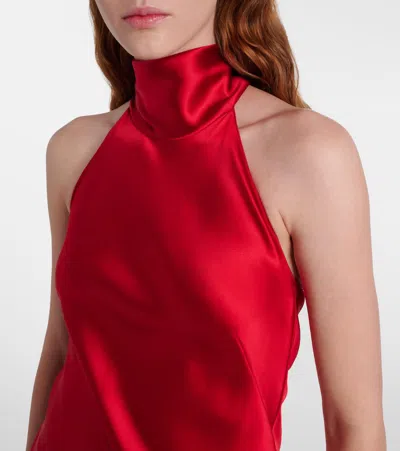 Ralph Lauren Chilton Stretch Satin Evening Dress In Bright Red