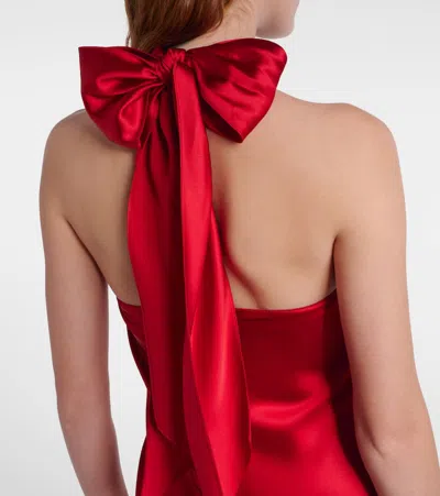Ralph Lauren Chilton Stretch Satin Evening Dress In Bright Red