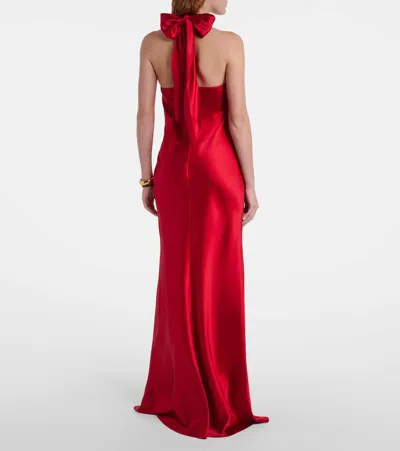 Ralph Lauren Chilton Stretch Satin Evening Dress In Bright Red