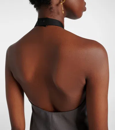 Max Mara Cali Wool-twill Halterneck Blouse In Gray