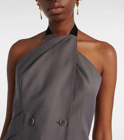 Max Mara Cali Wool-twill Halterneck Blouse In Gray