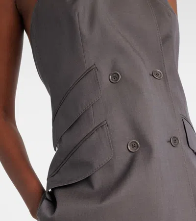 Max Mara Cali Wool-twill Halterneck Blouse In Gray