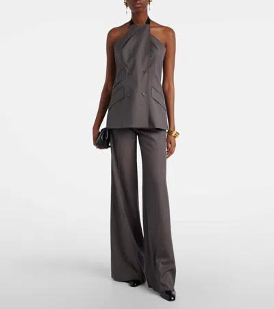 Max Mara Cali Wool-twill Halterneck Blouse In Gray