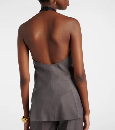 Max Mara Cali Wool-twill Halterneck Blouse In Gray