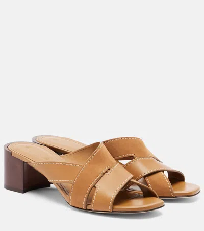 Tod's Suede And Leather Mules In Brown