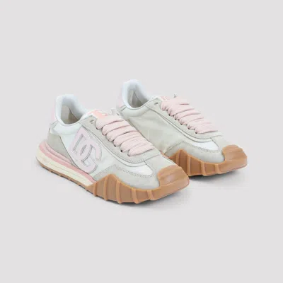 Dolce & Gabbana Dg Athletic Sneakers In Ivory And Pink Fabric And Leather In Multi