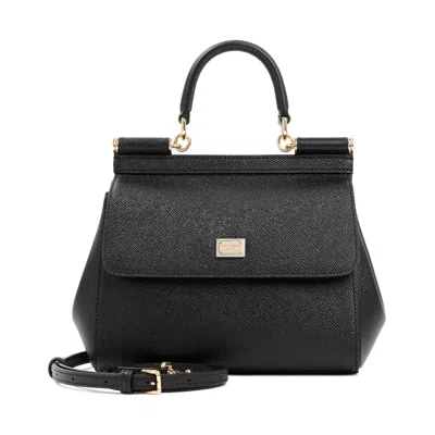 Dolce & Gabbana Black Handbag With Adjustable And Removable Shoulder Strap And Logo Plaque On The Front In Grained L