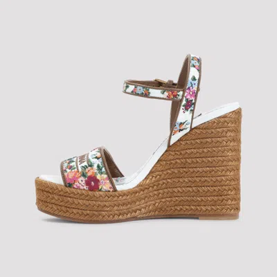 Dolce & Gabbana Leather-trimmed Embroidered Canvas Platform Wedge Sandals In Brown