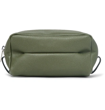 Valextra Small Pebble-grain Leather Wash Bag In Army Green