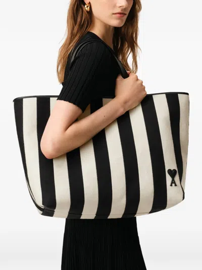 Ami Alexandre Mattiussi Ami Paris Ami De Coeur Medium Black Cotton Polyester Polyurethane Shoulder Bag In Multi