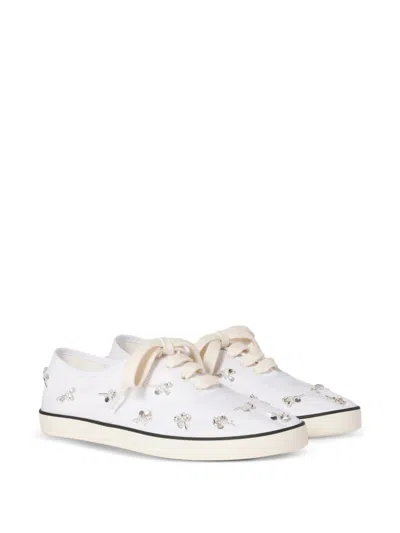 Miu Miu Crystal Embellished Low Top Canvas Sneaker In White
