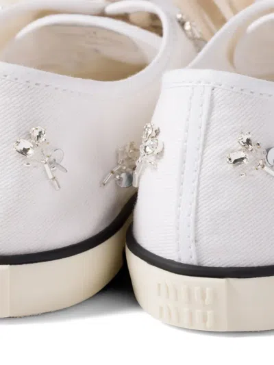 Miu Miu Crystal Embellished Low Top Canvas Sneaker In White