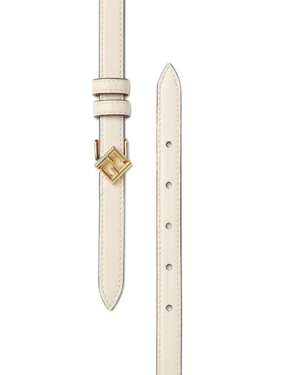 Fendi Ff Diamonds Leather Belt Adjustable In Neutral