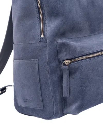 Orciani Laio Suede Zip Backpack In Blue