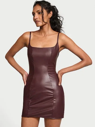 Victoria's Secret Faux Leather Slip Dress In Burgundy