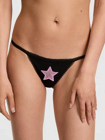 Pink Cotton String Bikini Panty In Black