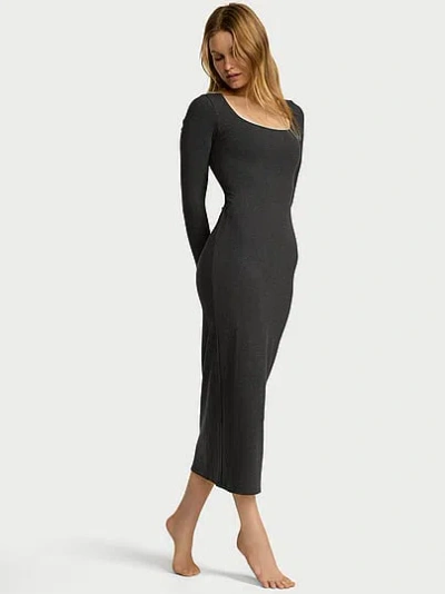 Victoria's Secret Shapewear By Victoria Smoothing Rib Long-sleeve Maxi Dress In Black