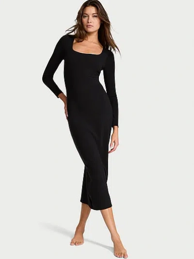Victoria's Secret Shapewear By Victoria Smoothing Rib Long-sleeve Maxi Dress In Black