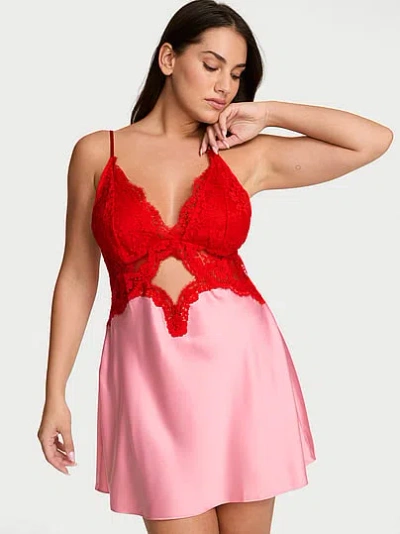 Victoria's Secret Dream Angels Satin & Lace Cutout Slip Dress In Pink