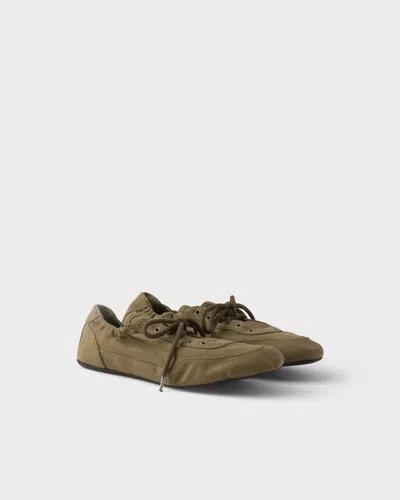 Prada Vintage-finished Canvas Sneakers For Women In Brown