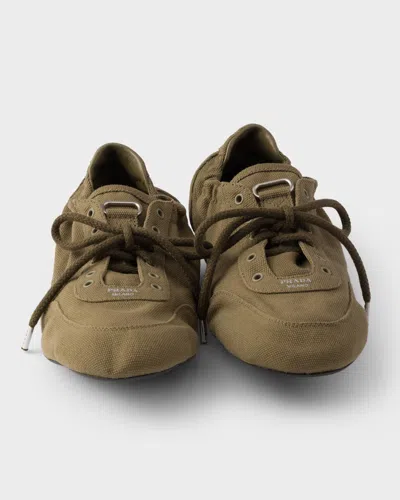 Prada Vintage-finished Canvas Sneakers For Women In Brown