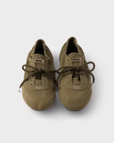 Prada Vintage-finished Canvas Sneakers For Women In Brown