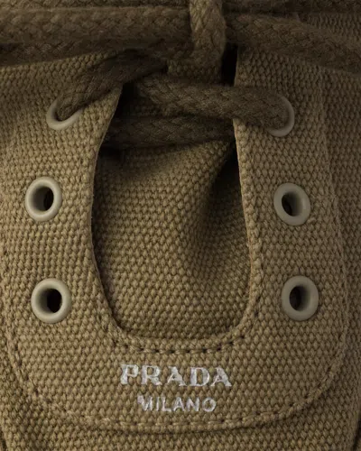 Prada Vintage-finished Canvas Sneakers For Women In Brown