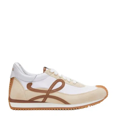Loewe Flow Runner 2.0 Sneakers In White/brown Nylon And Suede Women In Neutral