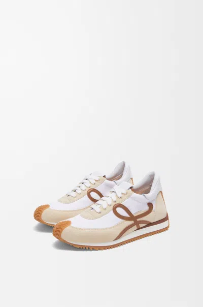 Loewe Flow Runner 2.0 Sneakers In White/brown Nylon And Suede Women In Neutral