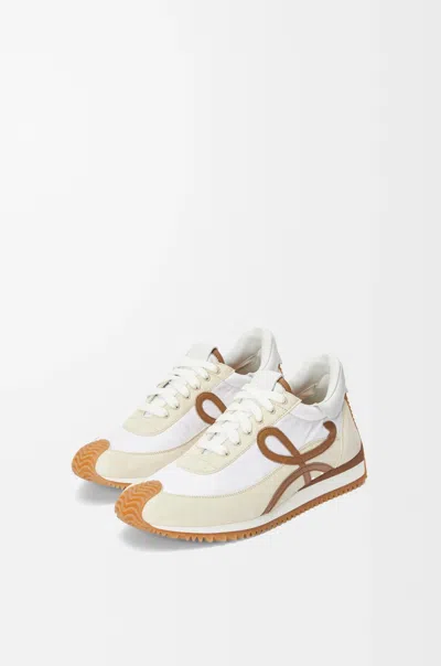 Loewe Flow Runner 2.0 Sneakers In White/brown Nylon And Suede Women In Neutral