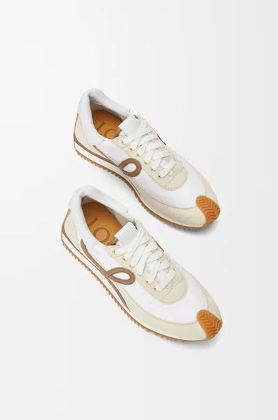 Loewe Flow Runner 2.0 Sneakers In White/brown Nylon And Suede Women In Neutral