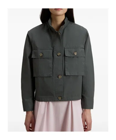 Woolrich Canvas Utility Overshirt Stand Collar Pockets In Blue