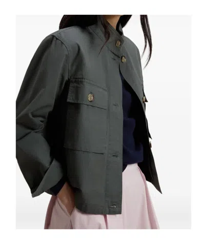 Woolrich Canvas Utility Overshirt Stand Collar Pockets In Blue