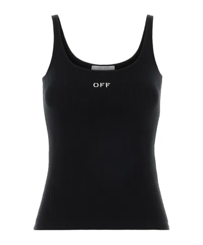Off-white Stretch Cotton Tank Top Scoop Neckline In Black
