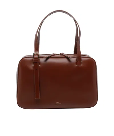 A.p.c. Structured Shoulder Bag With Top Zip Closure In Brown