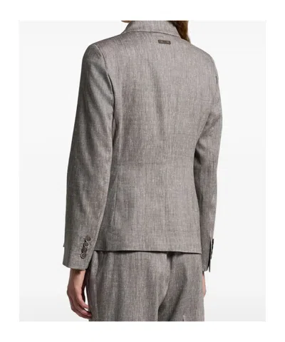 Peserico Double Breasted Blazer In Linen And Wool Blend In Gray