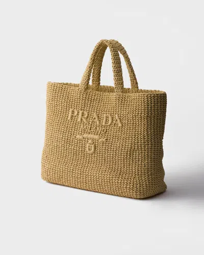 Prada Crochet Tote Bag Rectangular Shape Handles In Brown