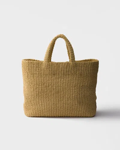 Prada Crochet Tote Bag Rectangular Shape Handles In Brown