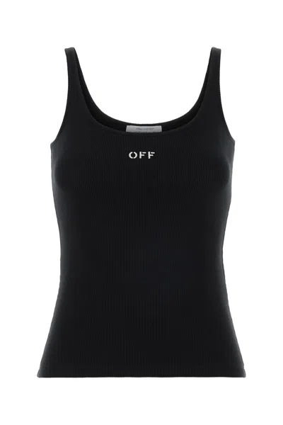 Off-white Stretch Cotton Tank Top Scoop Neckline In Black