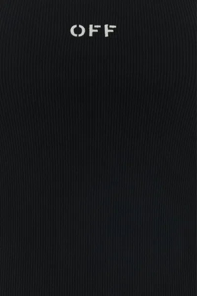 Off-white Stretch Cotton Tank Top Scoop Neckline In Black