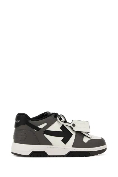 Off-white Out Of Office Grey Low Top Sneakers With Logo Patch On The Tongue And Contrasting Stitching In Leath In Multi