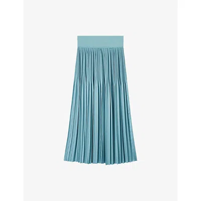 Joseph Rabat Stretch Knit-trimmed Pleated Satin Midi Skirt In Green