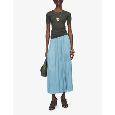 Joseph Rabat Stretch Knit-trimmed Pleated Satin Midi Skirt In Green